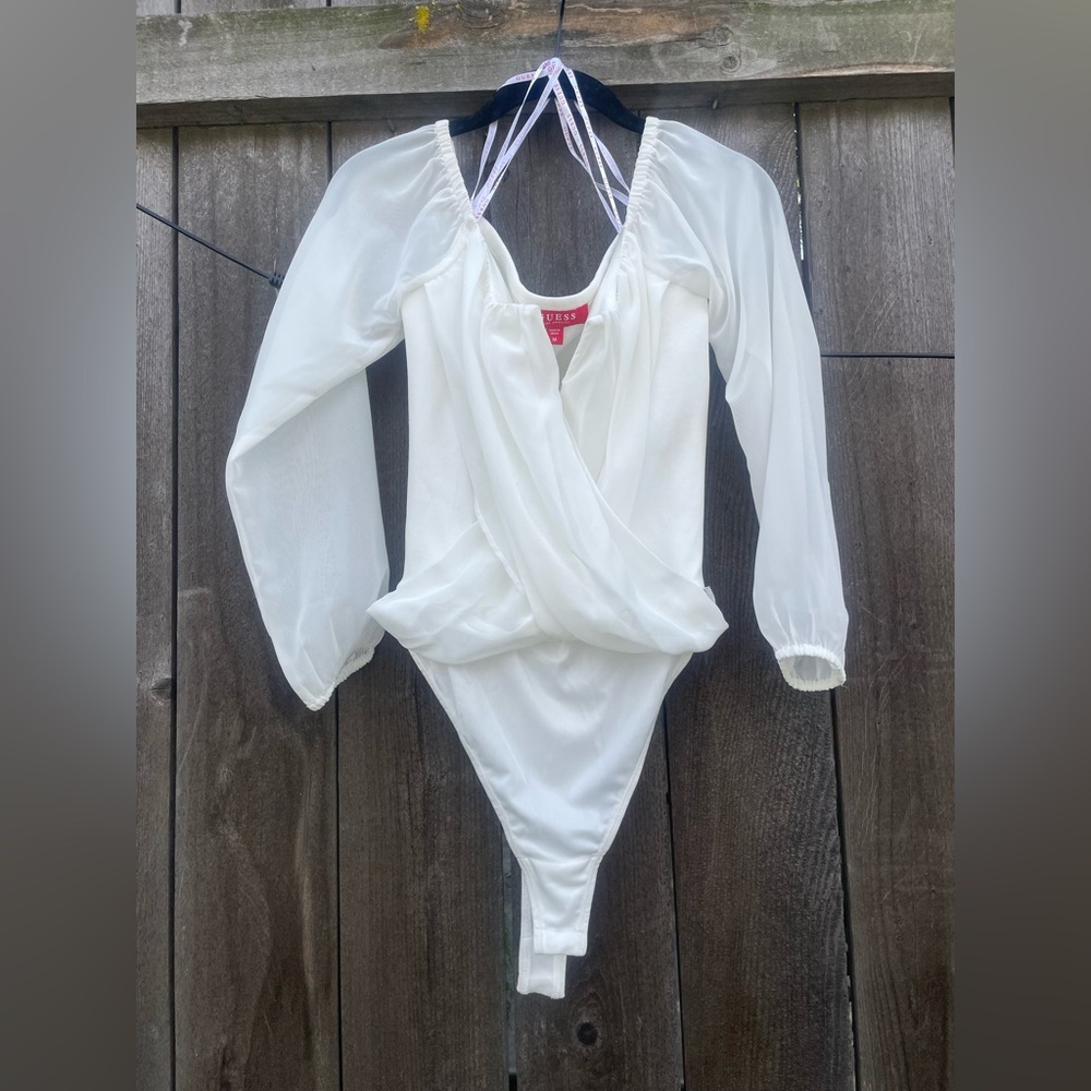 Guess White Long-Sleeve One-Piece Bodysuit